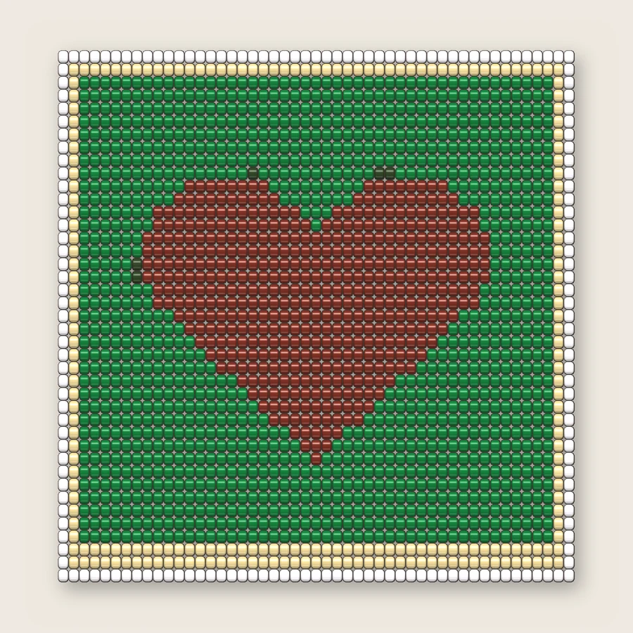 Green Quilted Heart Block Bead loom simulation