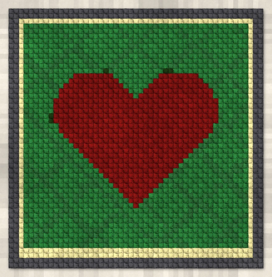 Green Quilted Heart Block C2C crochet simulation