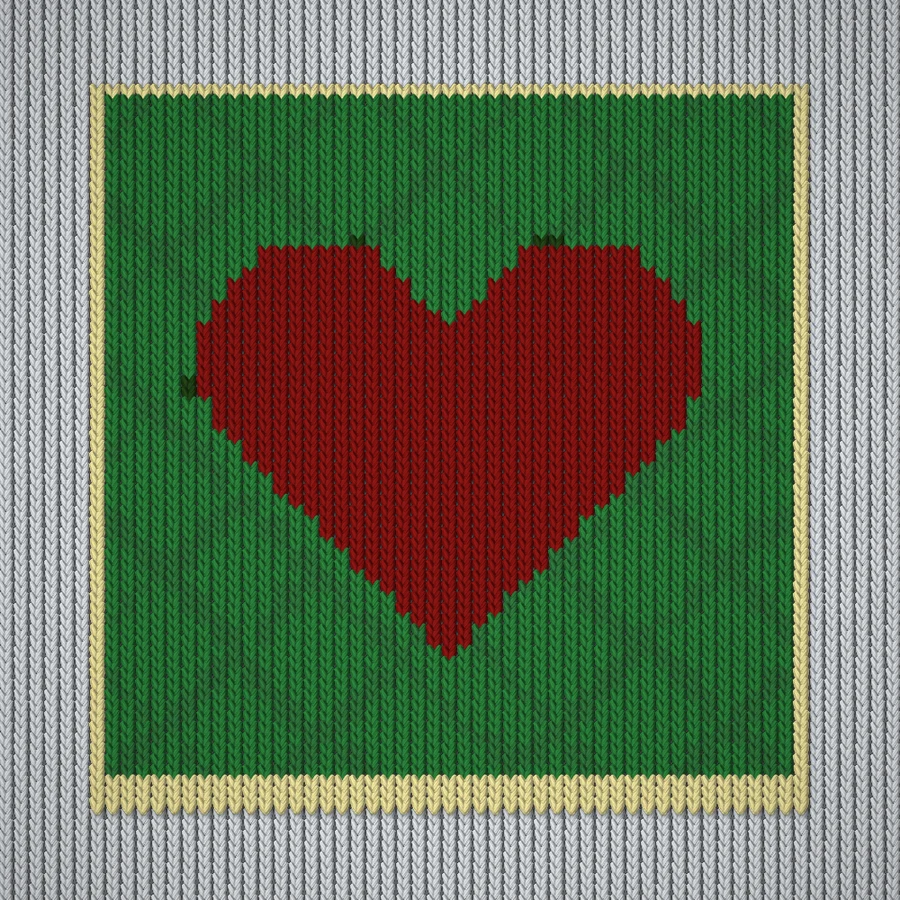 Green Quilted Heart Block Duplicate stitch simulation