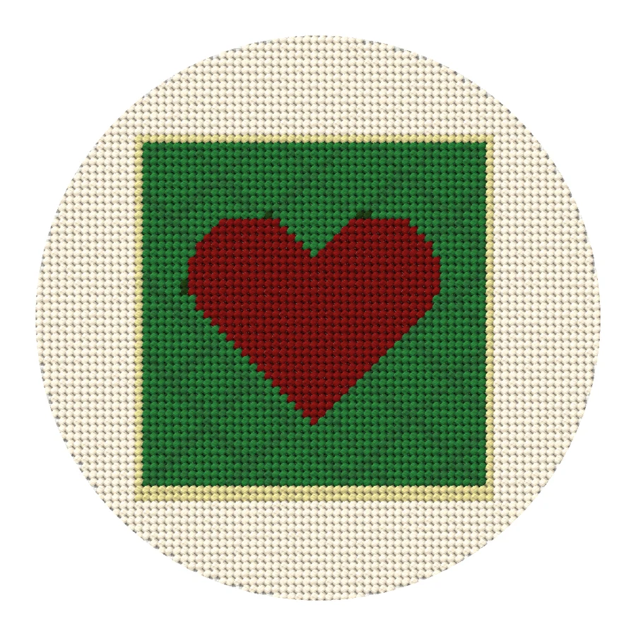 Green Quilted Heart Block Needlepoint simulation