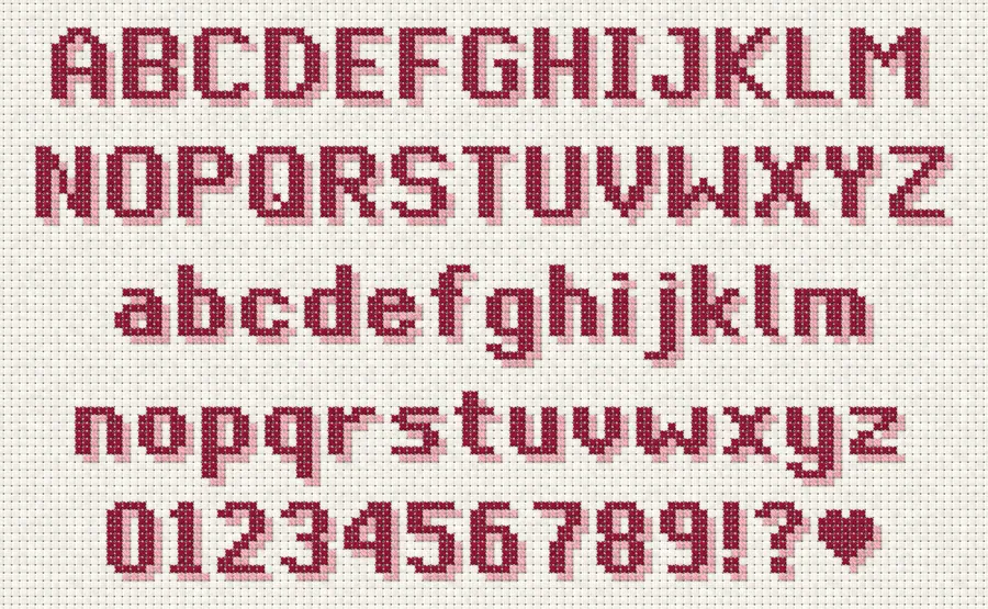 The free alphabet in cross-stitch (computer simulation)