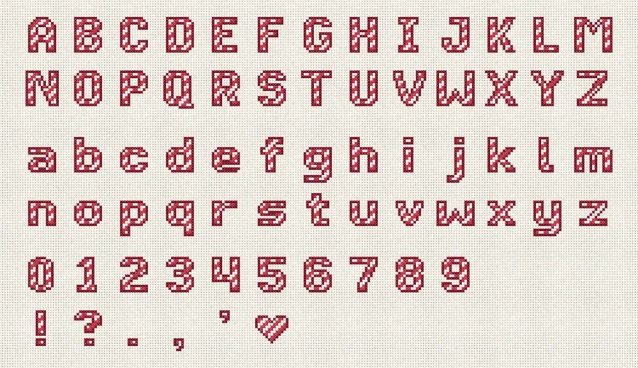 Candy Cane Alphabet in cross-stitch (computer simulation)
