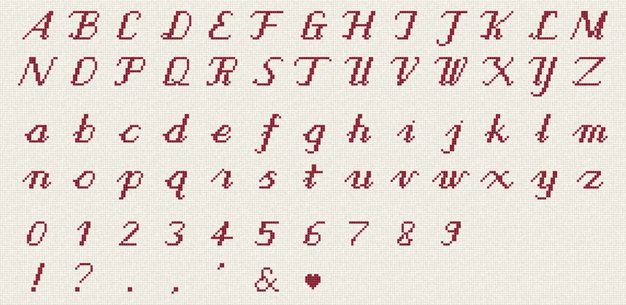 Script Alphabet in cross-stitch (computer simulation)
