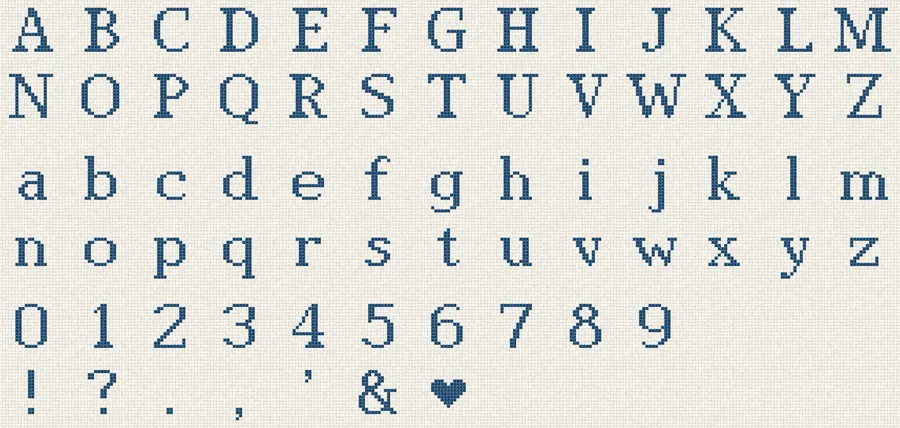 Vintage Serif Alphabet in cross-stitch (computer simulation)